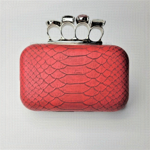 Red Clutch Purse Knuckle Ring Clasp Studded with Large Jewel Stones- NEW